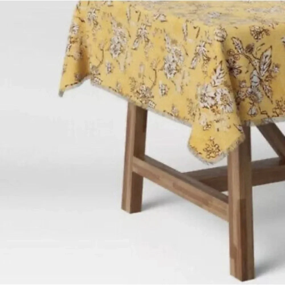 Threshold Yellow Frayed Edge Farmhouse Table Cloth Throw 50 “x 50” Vintage Style
